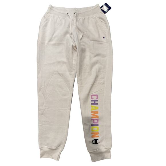 Champion NWT White Powerblend Pop Logo Jogger Athleisure Sweatpants Size Medium - Picture 2 of 8